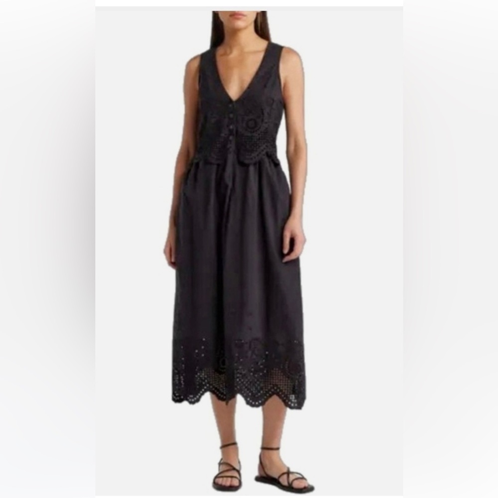 Rachel Zoe Black Midi Eyelet-Hem Skirt